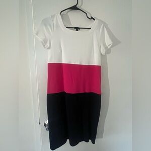 Talbots Pink and White Sheath Midi Dress Scoop Neck